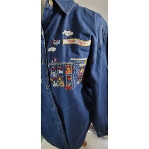 Vintage 2000 Solutions Casualwear Womens Medium Denim Embroidered Button Up Top